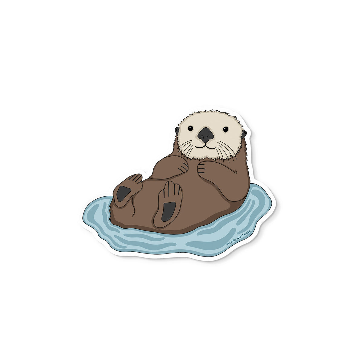 Otter sticker flat lay — cute waterproof vinyl otter sticker for laptops, water bottles and planners by indie artist MangoIllustrated