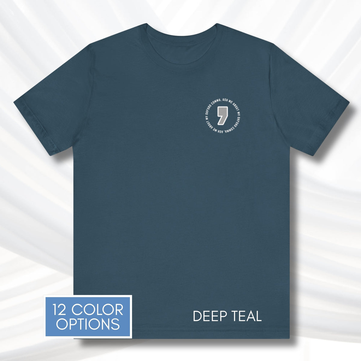 oxford-comma-unisex-crewneck-tshirt-literary-apparel-english-language-tee-grammar-top-deep-teal
