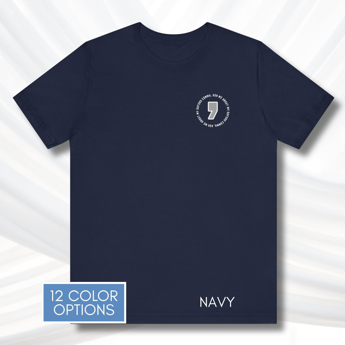 oxford-comma-unisex-crewneck-tshirt-literary-apparel-english-language-tee-grammar-top-navy