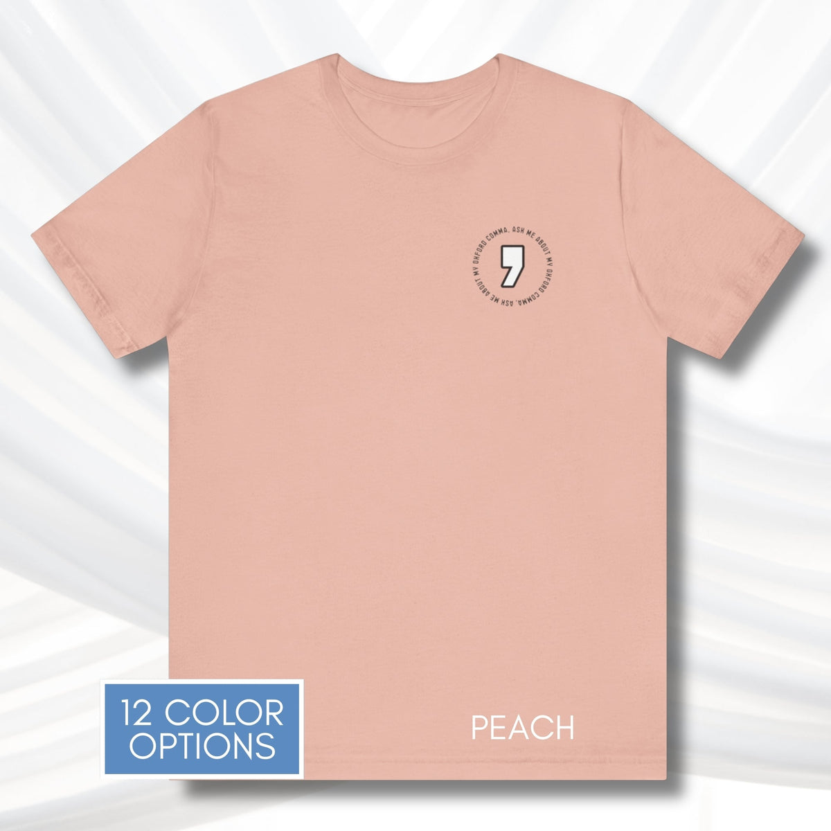 oxford-comma-unisex-crewneck-tshirt-literary-apparel-english-language-tee-grammar-top-peach