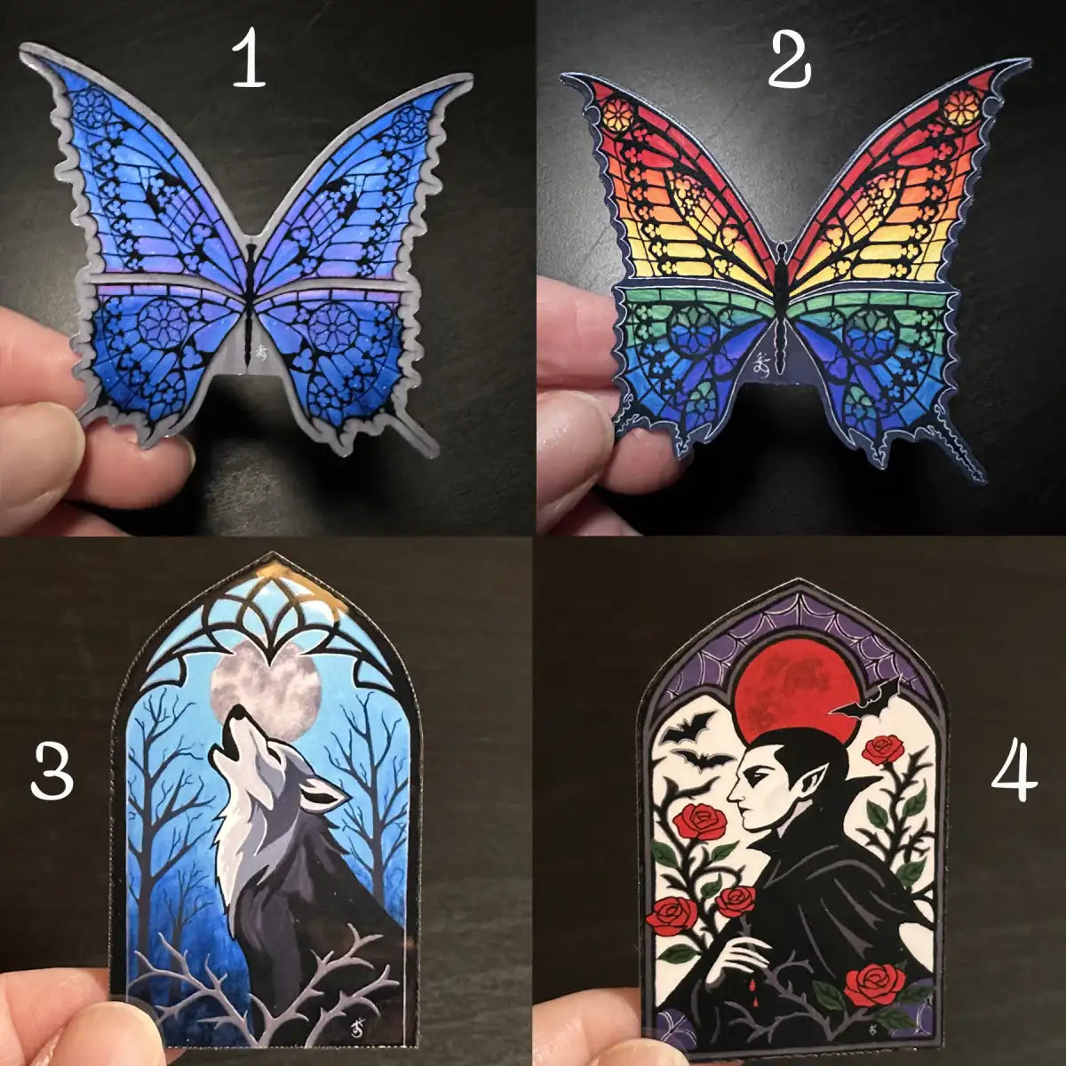 Set of Three Stickers, Dark Fantasy and Gothic Original Paintings