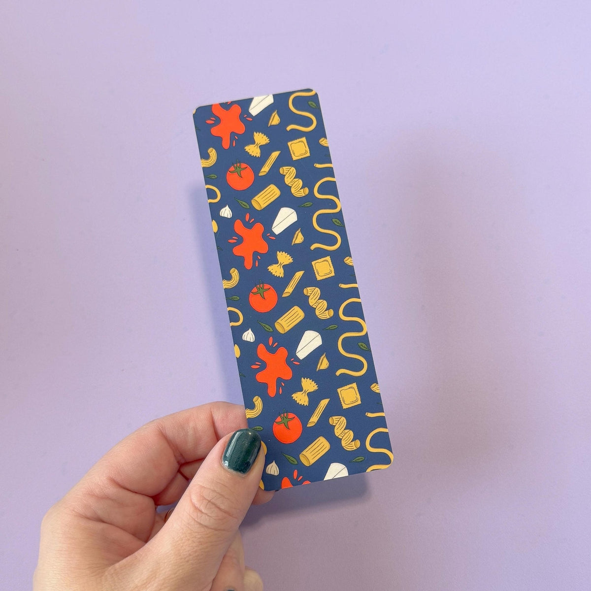 Pasta bookmark flat lay — Italian food illustrated bookmark for foodies by indie artist MangoIllustrated