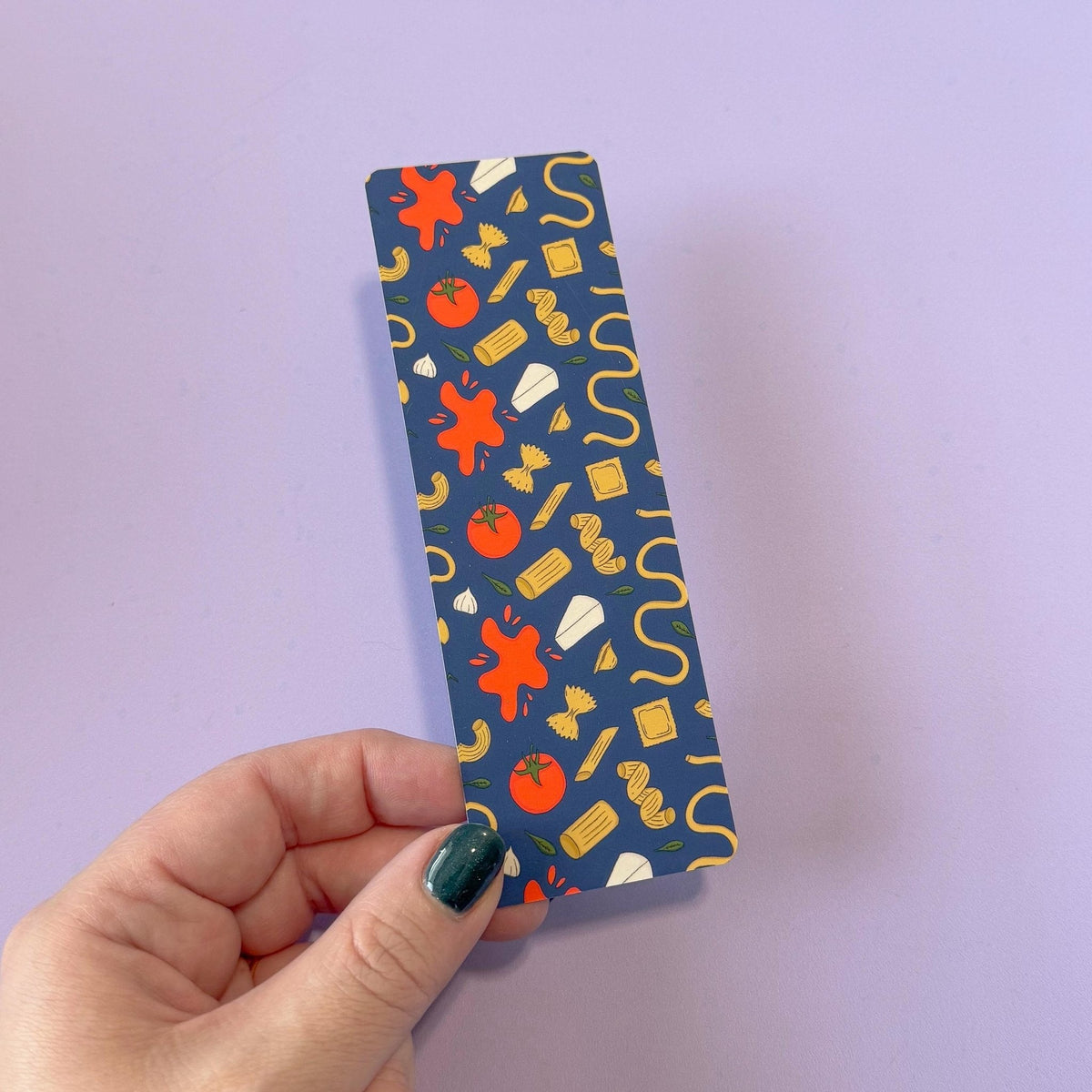 Pasta bookmark packaged in a cellophane sleeve — foodie gift and stocking stuffer by indie artist MangoIllustrated