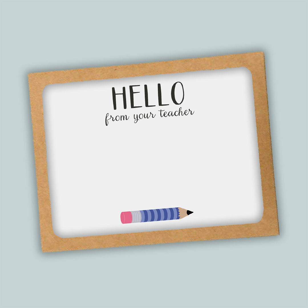 Teacher Hello Flat Note Cards, Blue Pencil - Box of 12