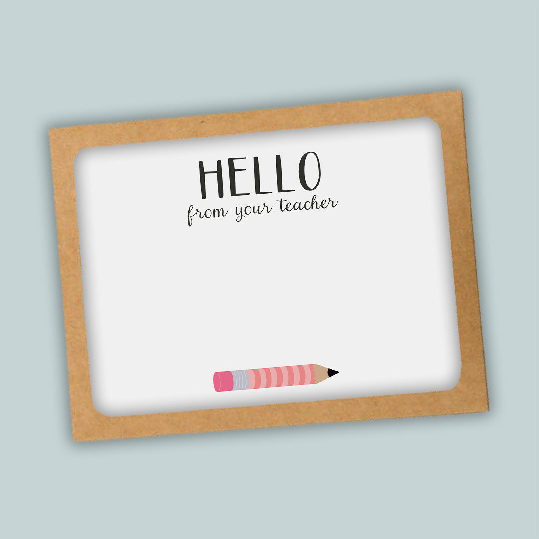 Teacher Hello Flat Note Cards, Pink Pencil - Box of 12