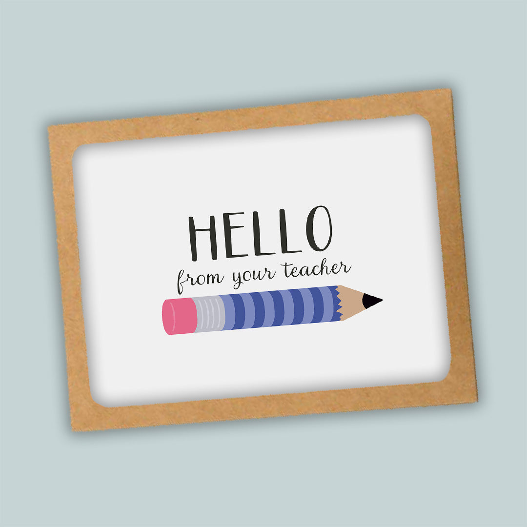 Teacher Hello Folded Note Cards, Blue Pencil - Box of 8