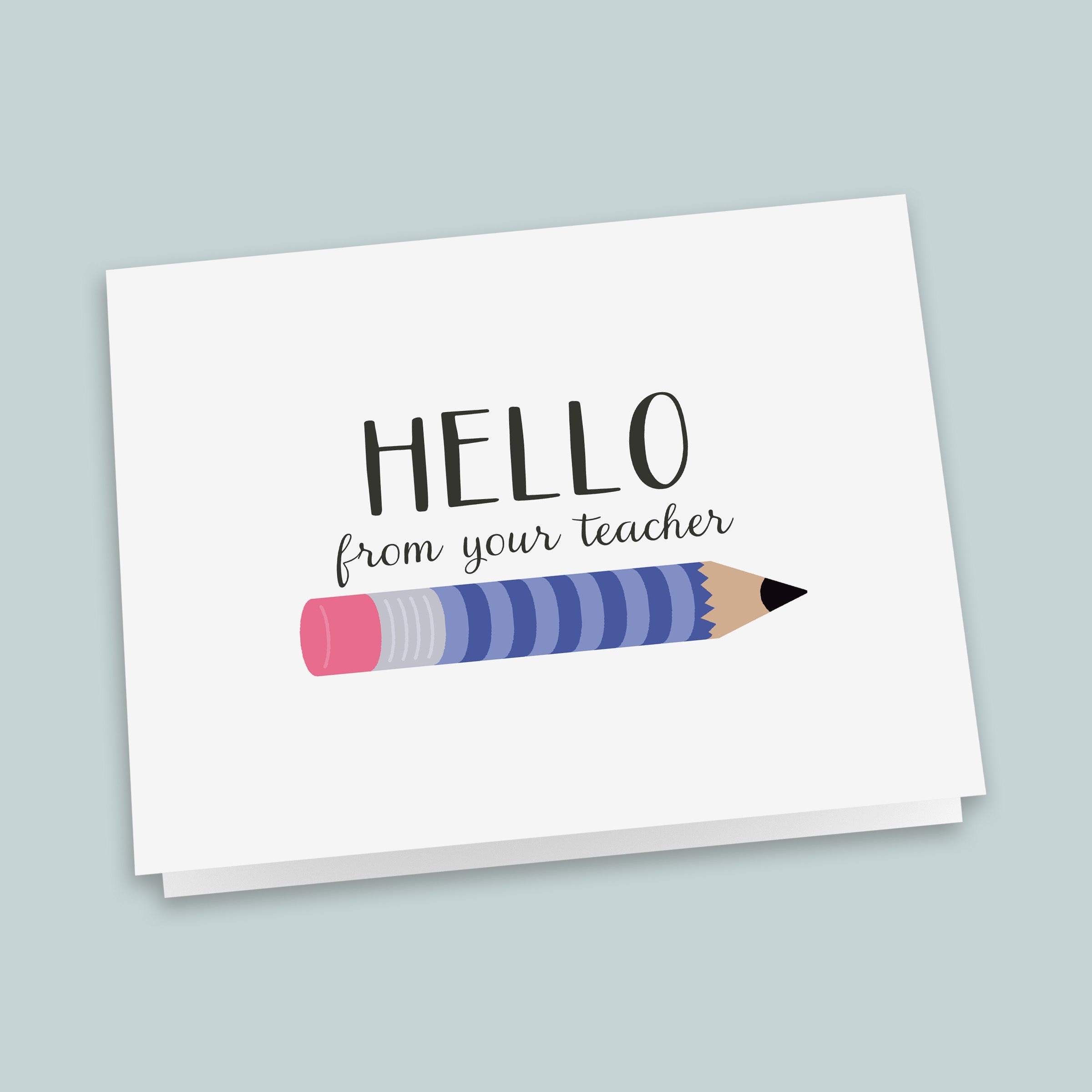 Teacher Hello Folded Note Cards, Blue Pencil - Box of 8