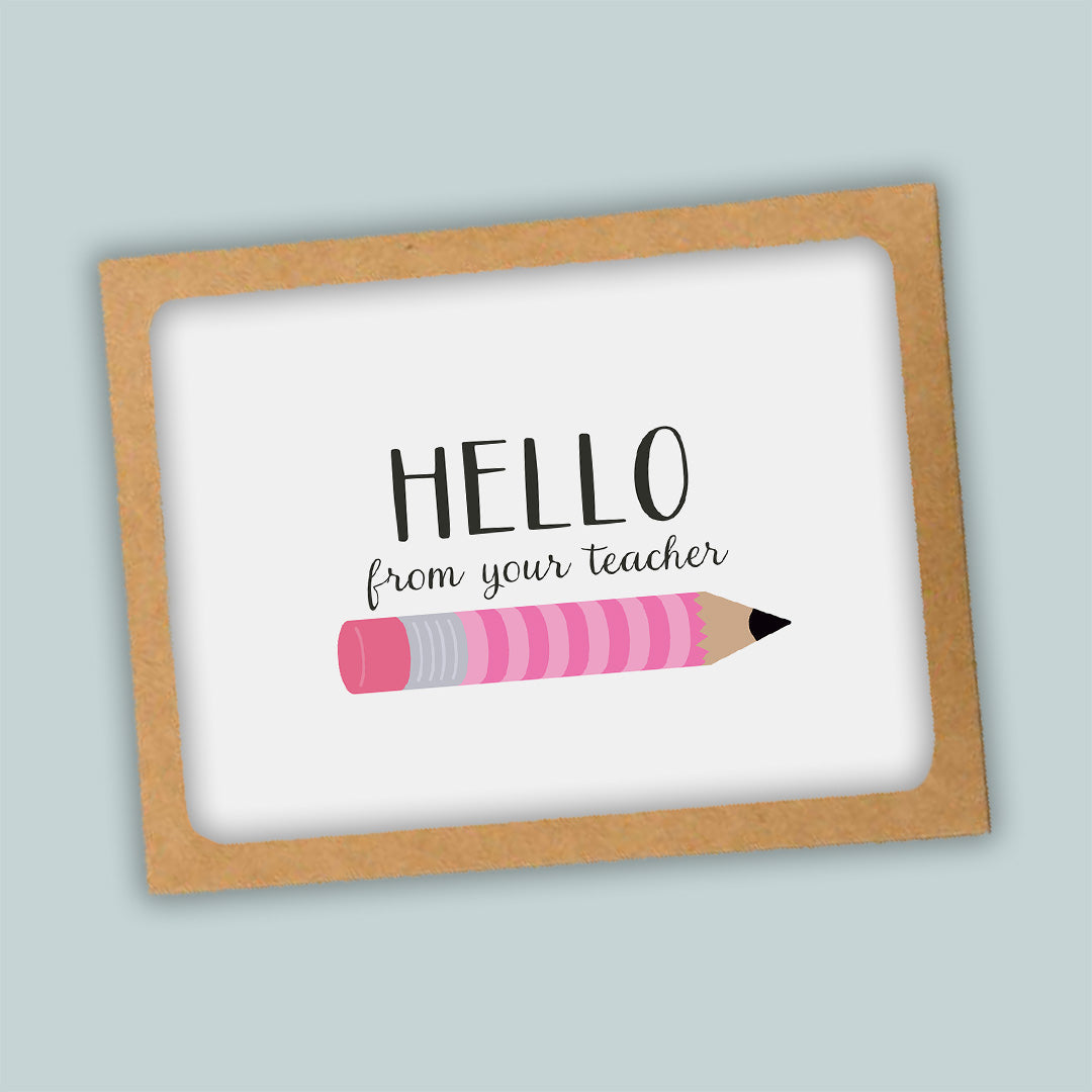 Teacher Hello Folded Note Cards, Pink Pencil - Box of 8