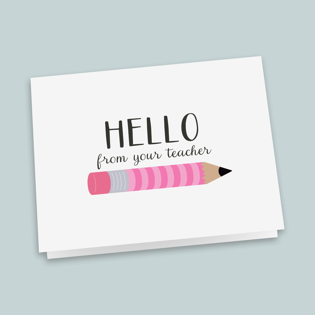 Teacher Hello Folded Note Cards, Pink Pencil - Box of 8
