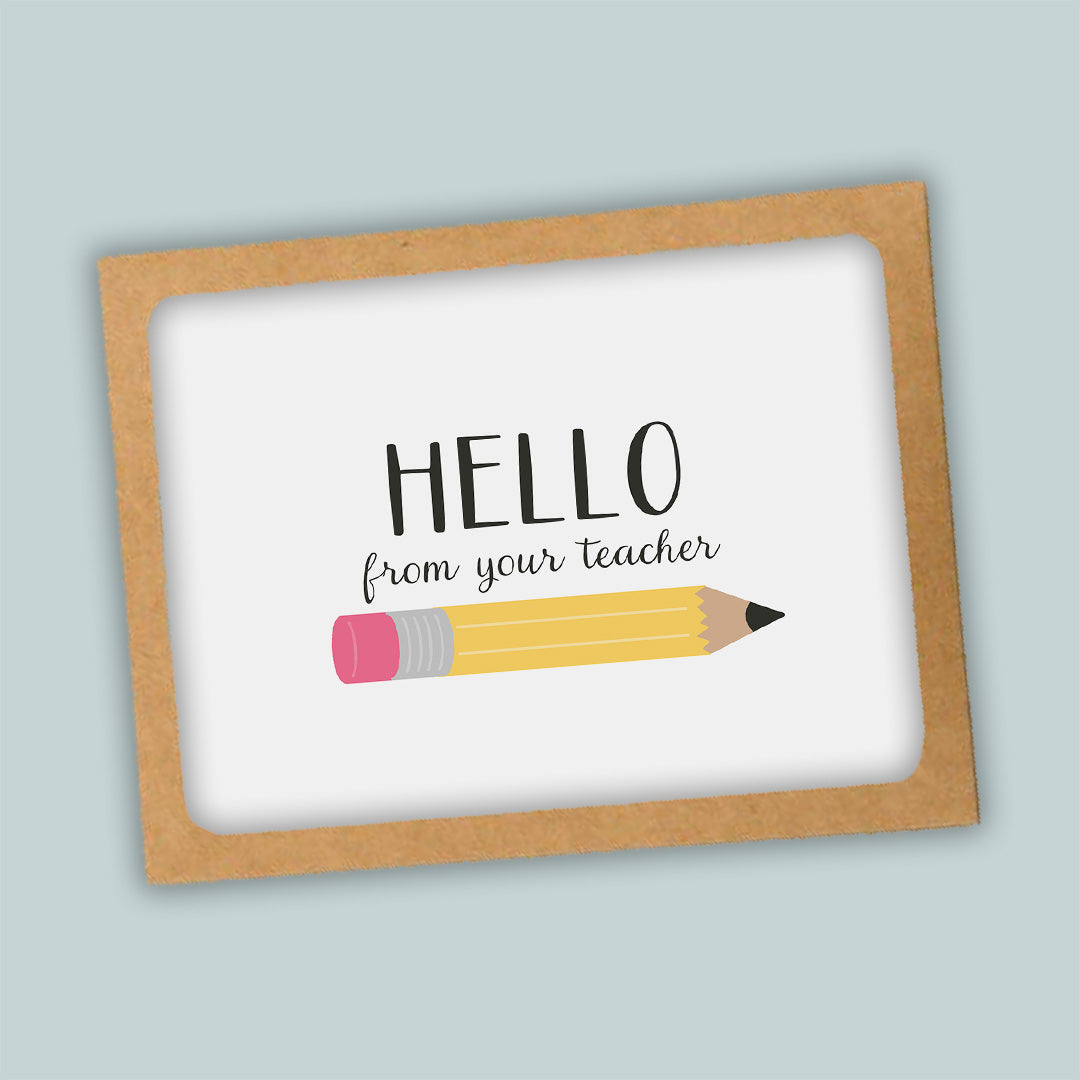 Teacher Hello Folded Note Cards, Yellow Pencil - Box of 8
