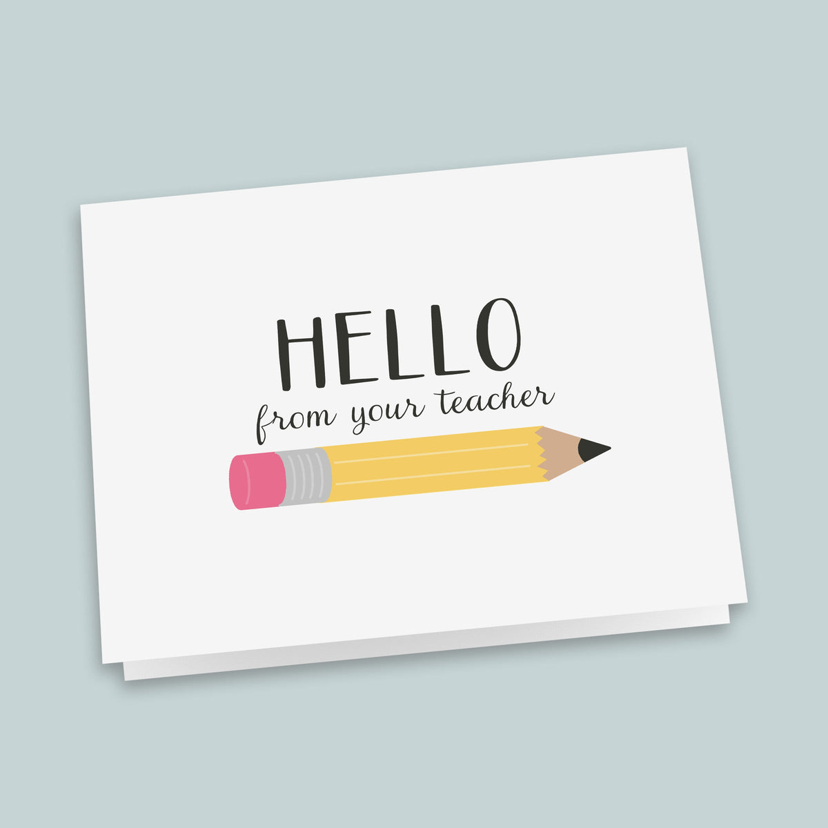 Teacher Hello Folded Note Cards, Yellow Pencil - Box of 8