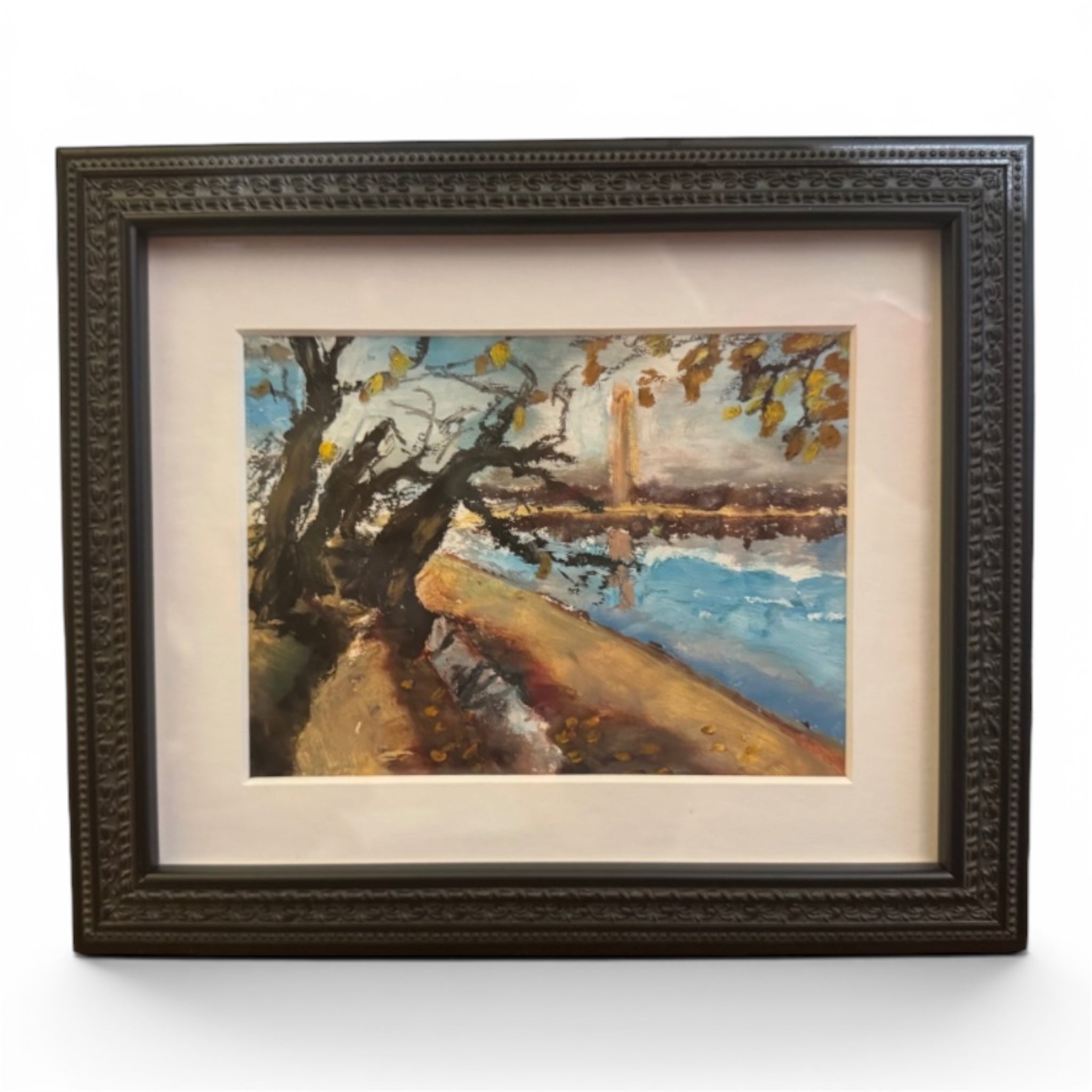Tidal Basin in Autumn, Expressive Painting: Original Framed Artwork