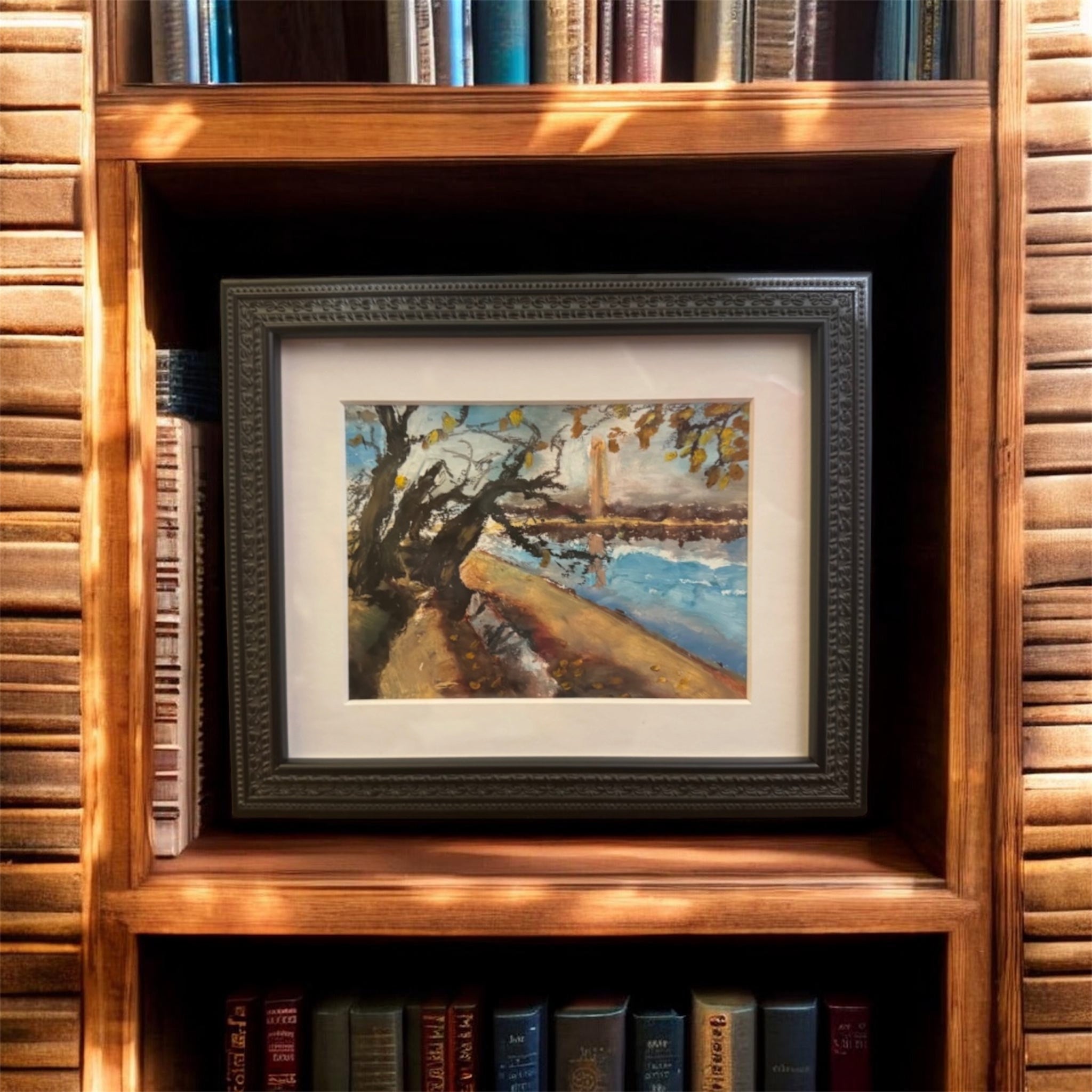 Tidal Basin in Autumn, Expressive Painting: Original Framed Artwork