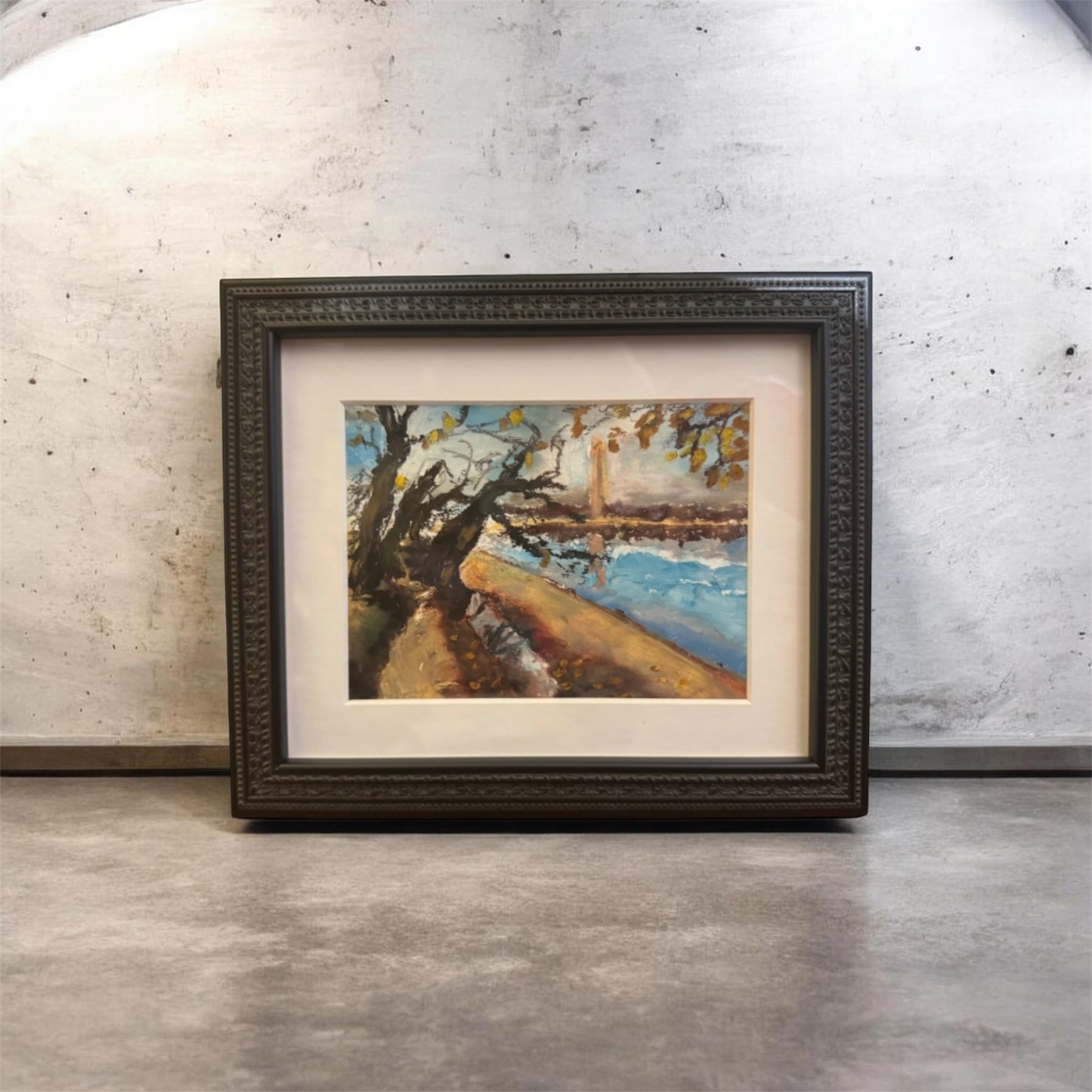 Tidal Basin in Autumn, Expressive Painting: Original Framed Artwork