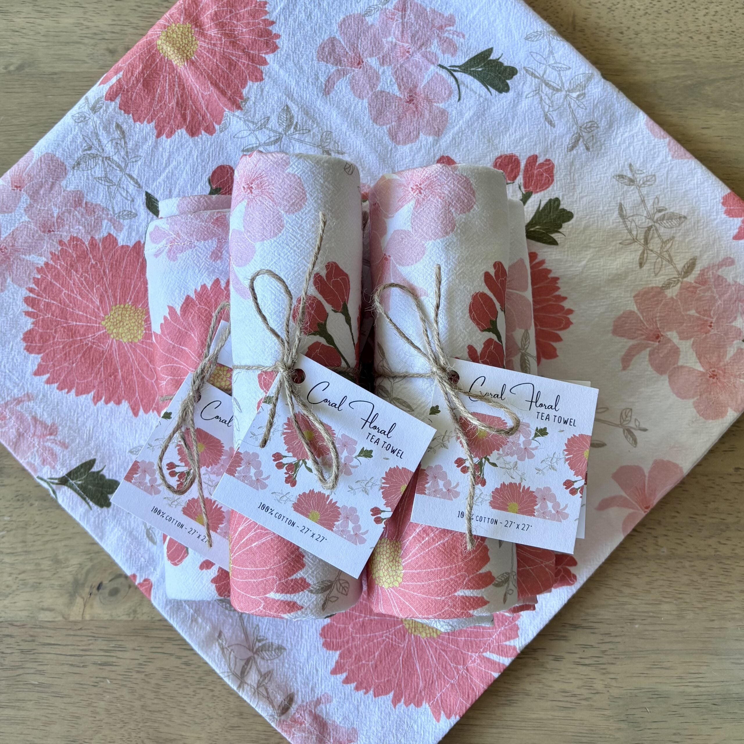 Coral Floral Tea Towel