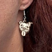 Pitbull Wooden Dangle Earrings - Unique Dog Lover Jewelry - Cate&