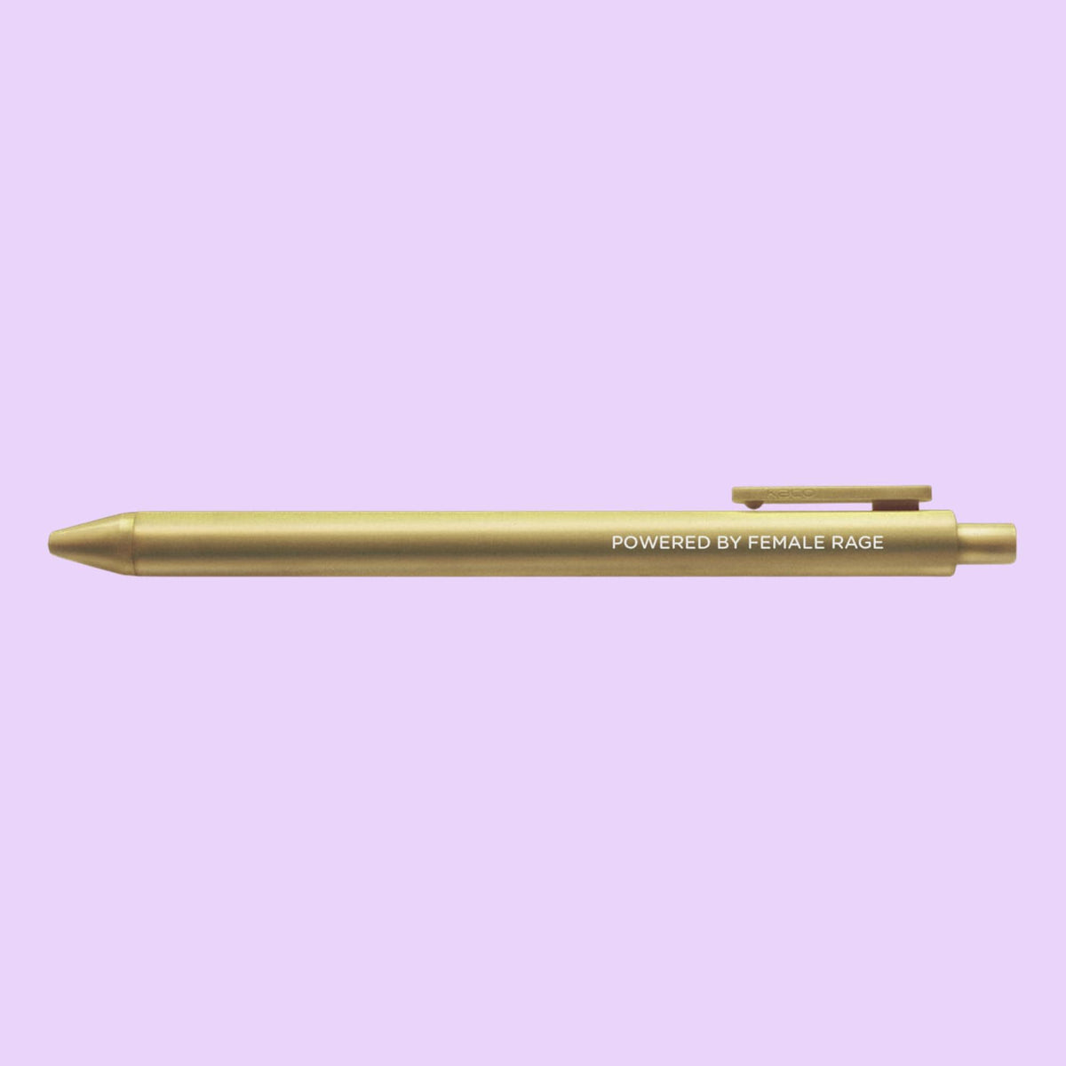 Powered by female rage pen — gold barrel feminist gel pen by MangoIllustrated