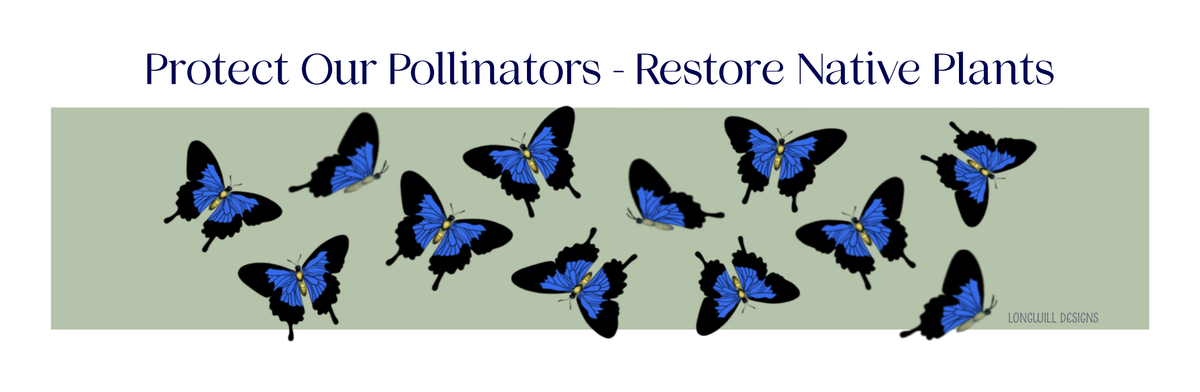 Bumper Sticker; Protect Our Pollinators - Restore Native Plants, waterproof vinyl, 7.5"x3.5"