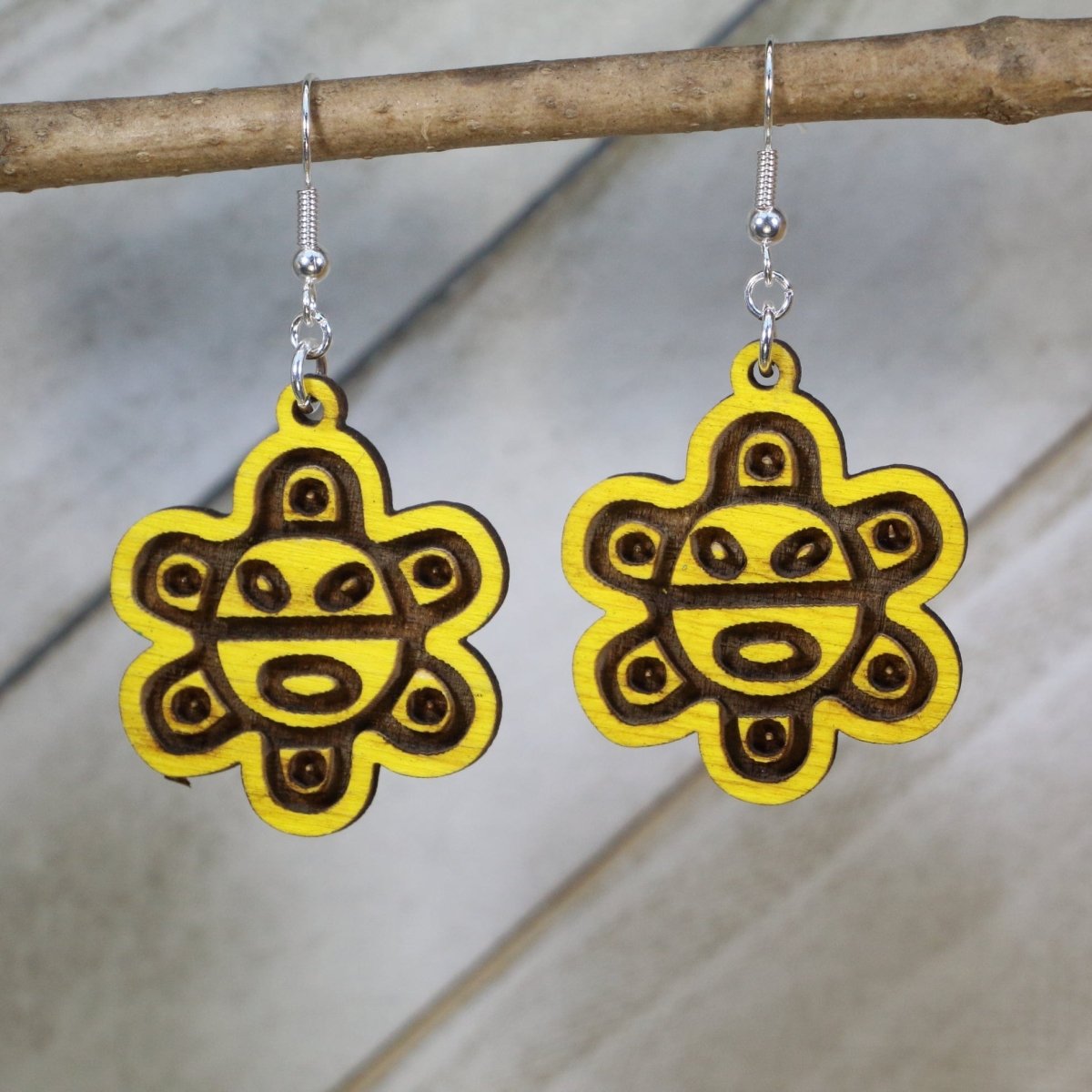 Puerto Rican Taino Sun Wooden Dangle Earrings - - Cate&