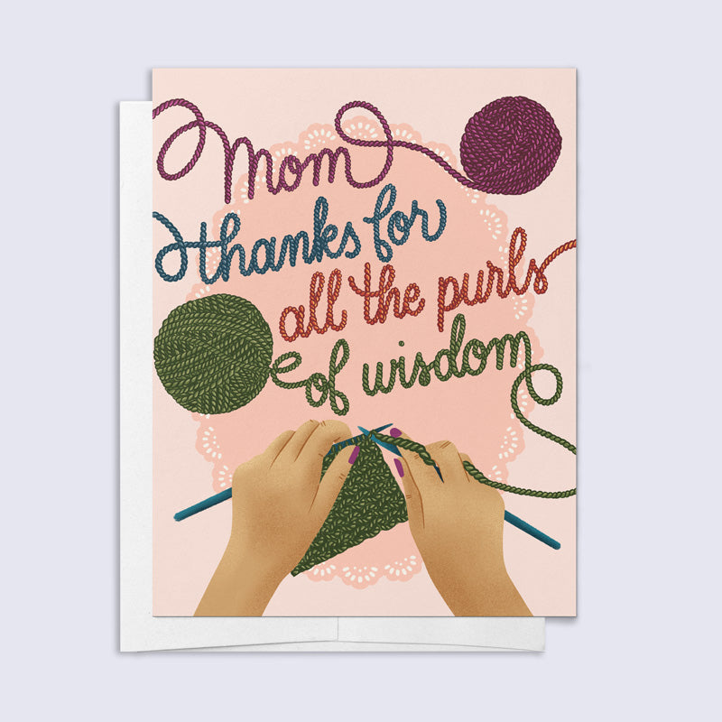 Greeting card with hands knitting and text &