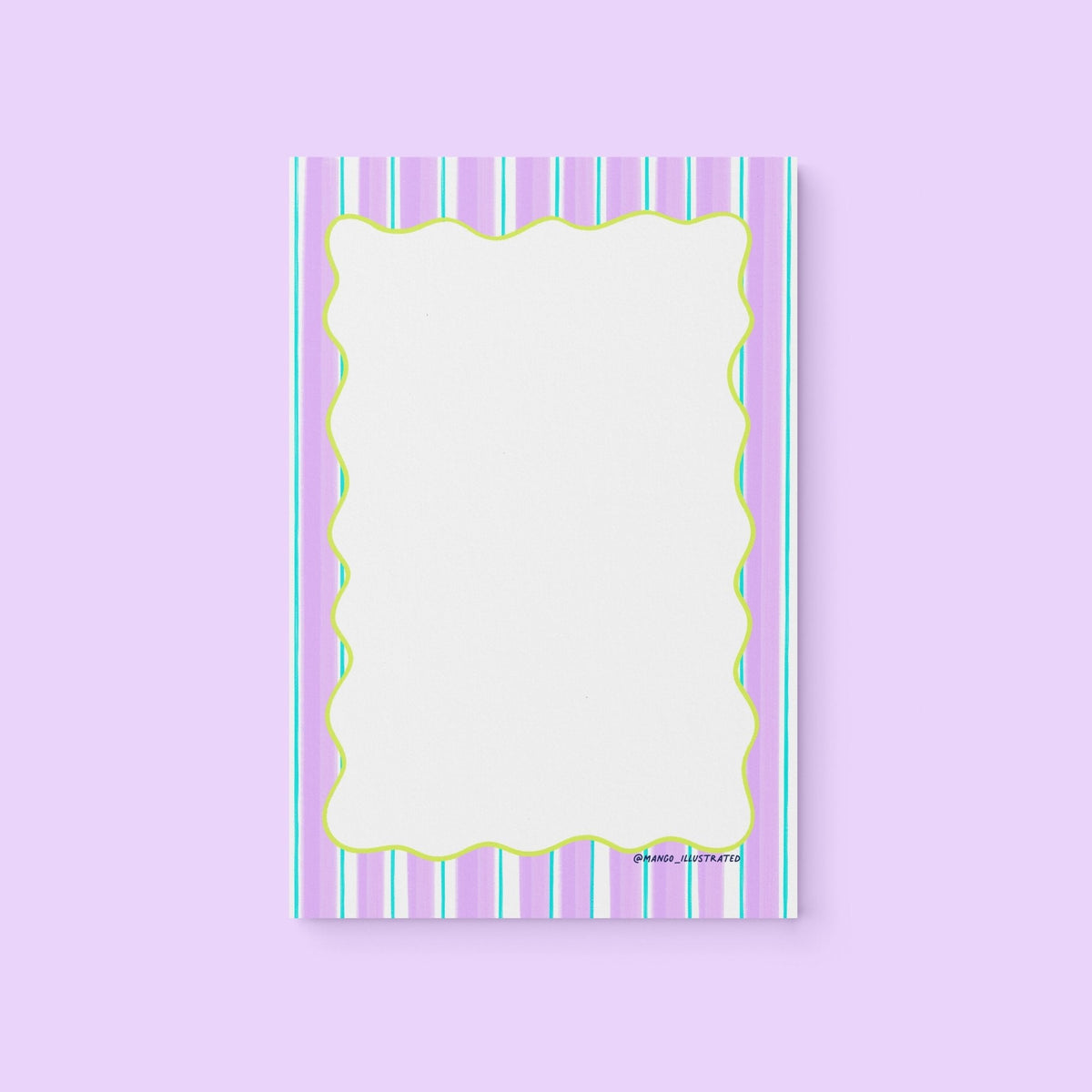 Purple Stripes Notepad flat lay — aesthetic pastel blank desk notepad by indie artist MangoIllustrated