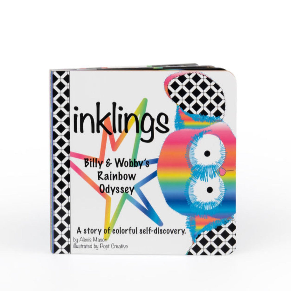 Rainbow Wobby Inklings Baby rainbow plush stuffed toy – LGBTQ inclusive pride baby gift with crinkle ears and belly rattle- board book cover