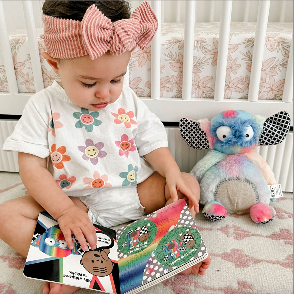 Rainbow Wobby Inklings Baby rainbow plush stuffed toy – LGBTQ inclusive pride baby gift with crinkle ears and belly rattle toddler girl reading