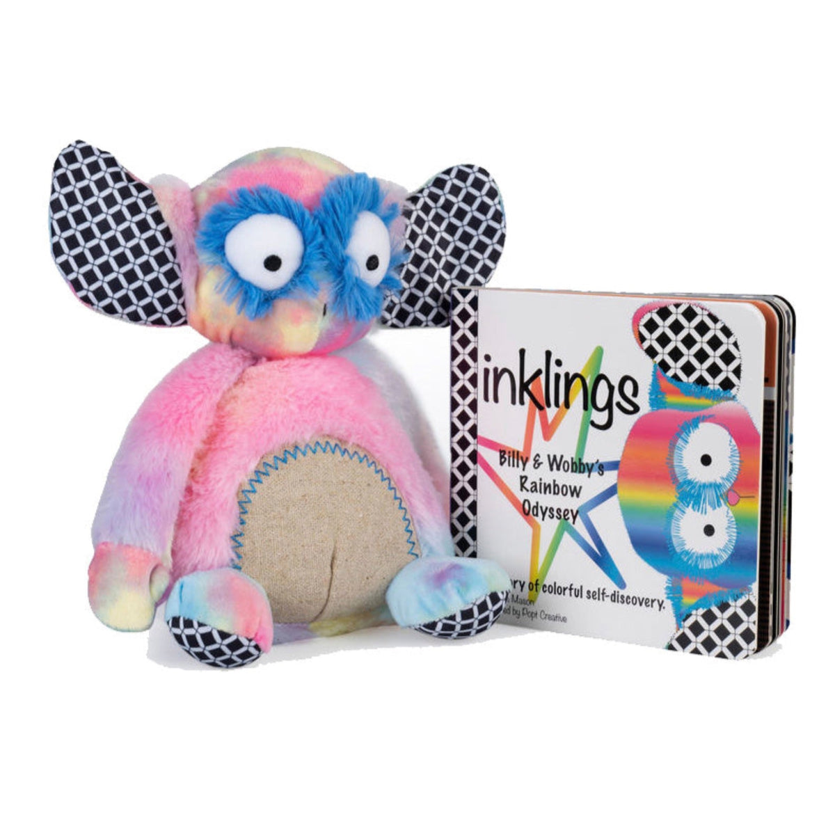 Rainbow Wobby Inklings Baby rainbow plush stuffed toy – LGBTQ inclusive pride baby gift with crinkle ears and belly rattle - pride