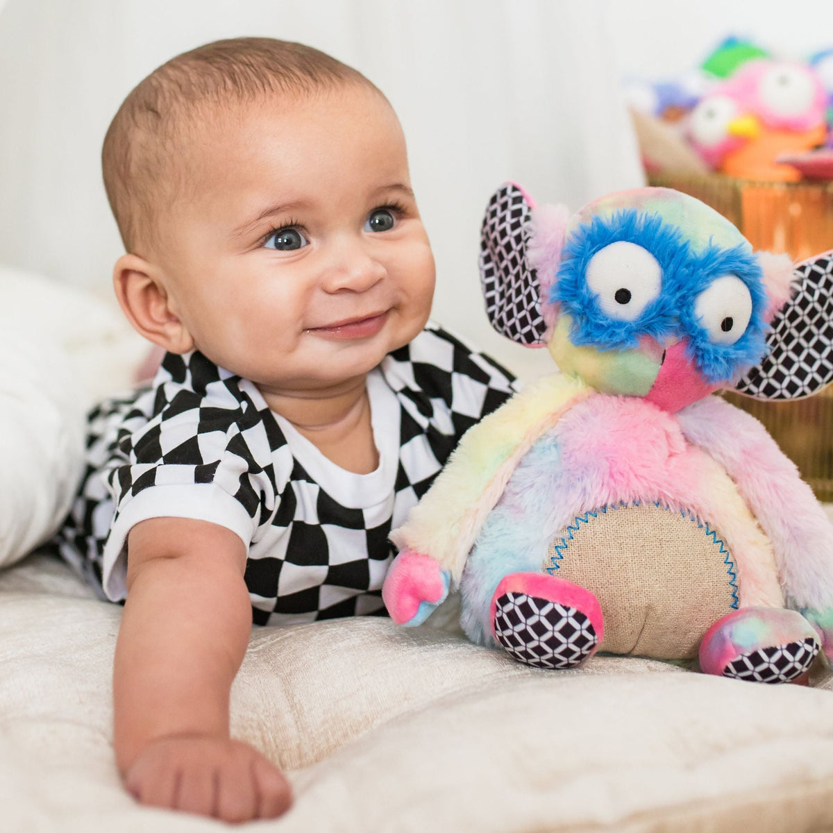 Rainbow Wobby Inklings Baby rainbow plush stuffed toy – LGBTQ inclusive pride baby gift with crinkle ears and belly rattle - cute baby and plushie
