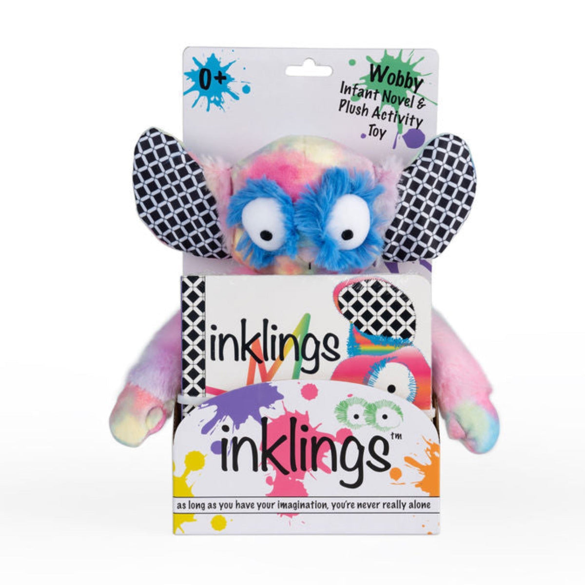 Rainbow Wobby Inklings Baby rainbow plush stuffed toy – LGBTQ inclusive pride baby gift with crinkle ears and belly rattle in box