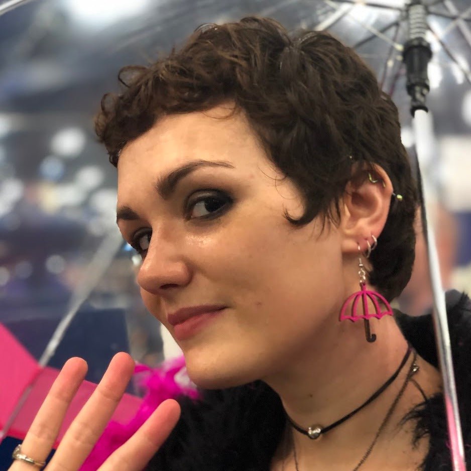 Rainy Day Umbrella Wooden Dangle Earrings - Pink and Black - Cate&
