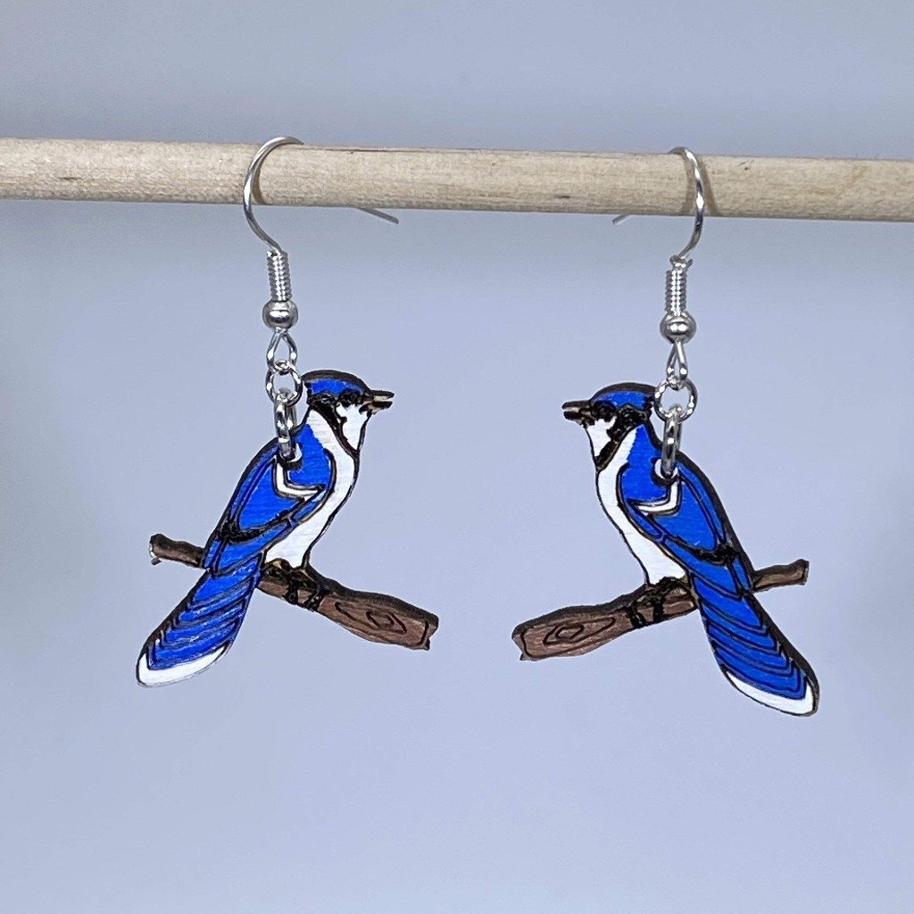Realistic Blue Jay Dangle Earrings - - Cate&