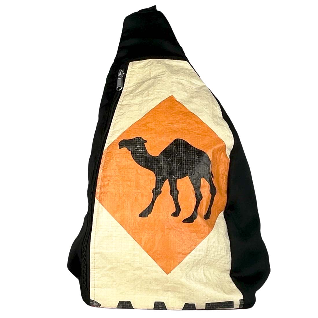 one strap sling stlye recycled backpack - camel
