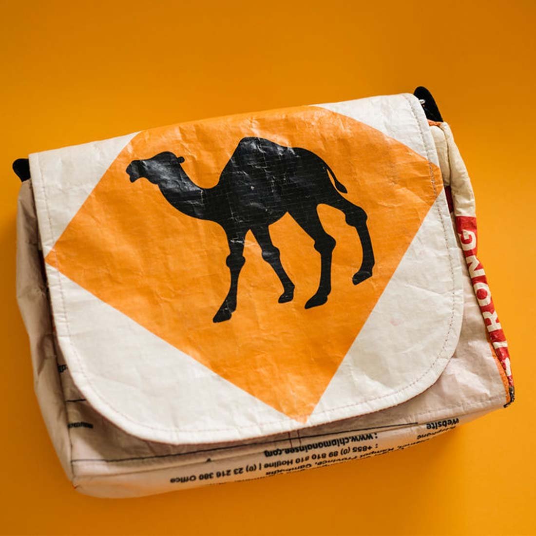 small recycled messenger bag - camel