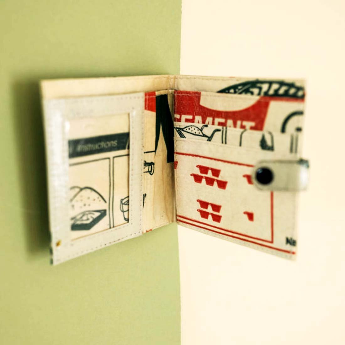 interior of upcycled wallet crafted from repurposed materials