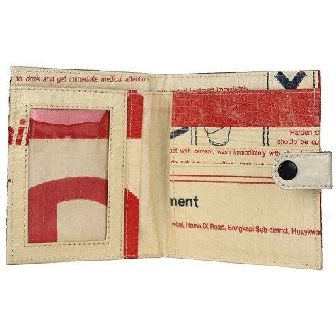 interior of slim square wallet crafted from recycled cement bags