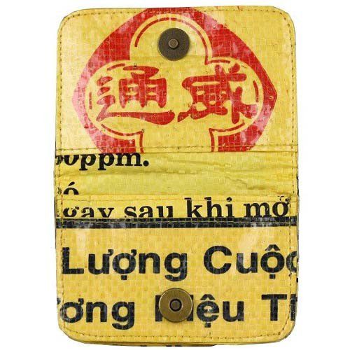 recycled feed bag cardholder - yellow