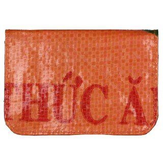 recycled feed bag cardholder - orange