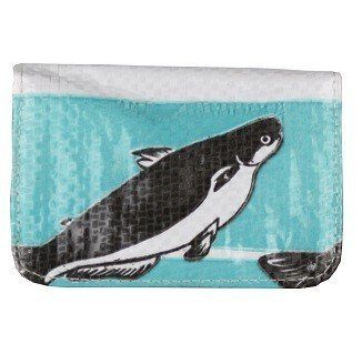 recycled feed bag cardholder - white whales