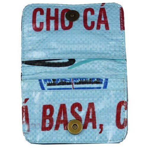recycled feed bag cardholder - lite blue