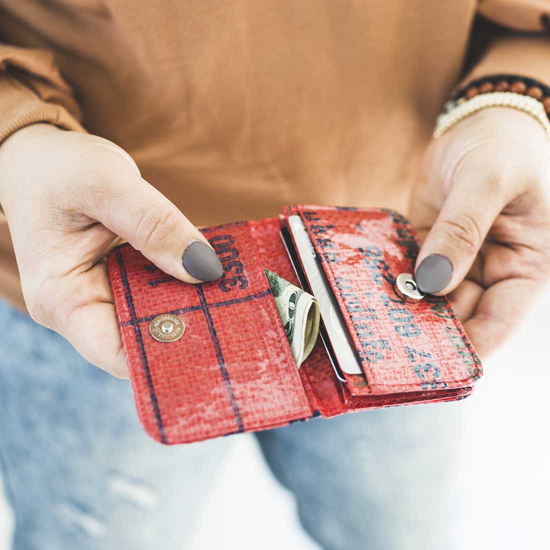 interior of recycled feedbag cardholder