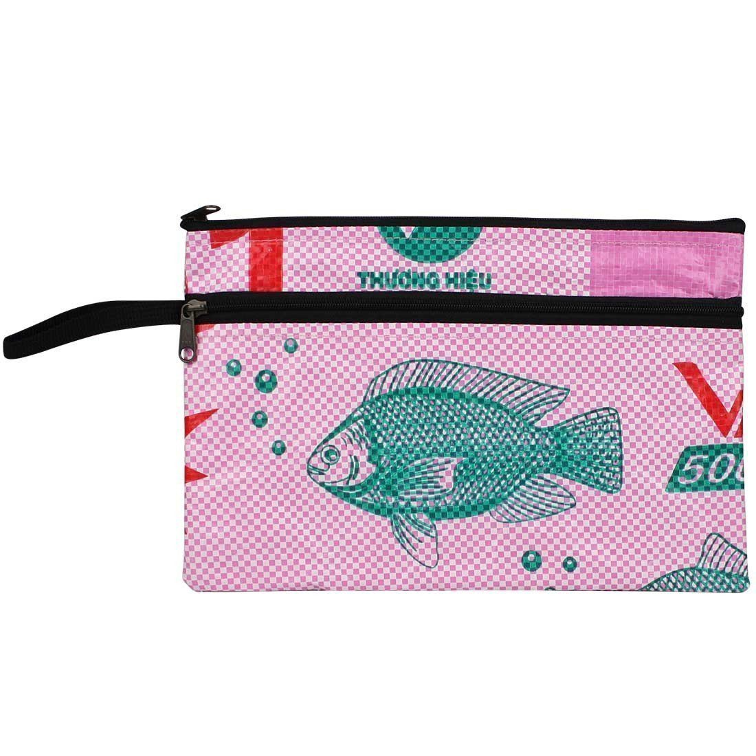 pink fish print recycled pouch