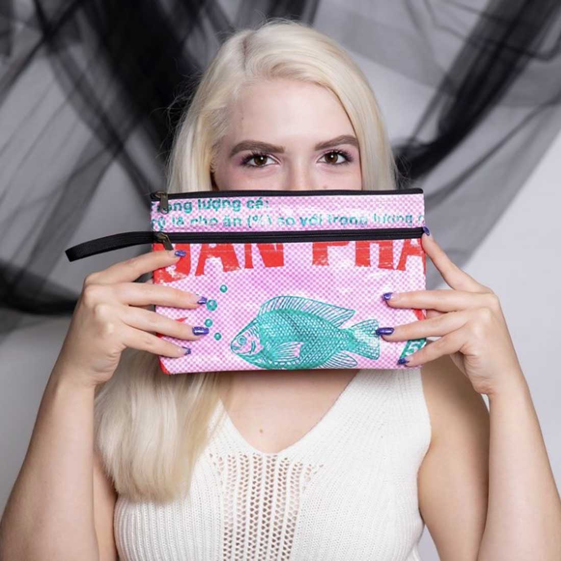 pink recycled cosmetic bag