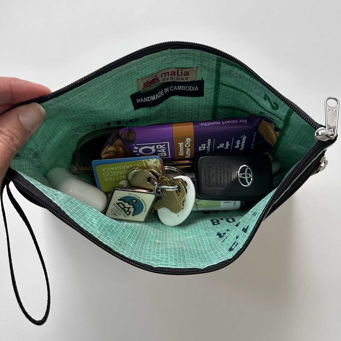 interior of greeen recycled cosmetic case