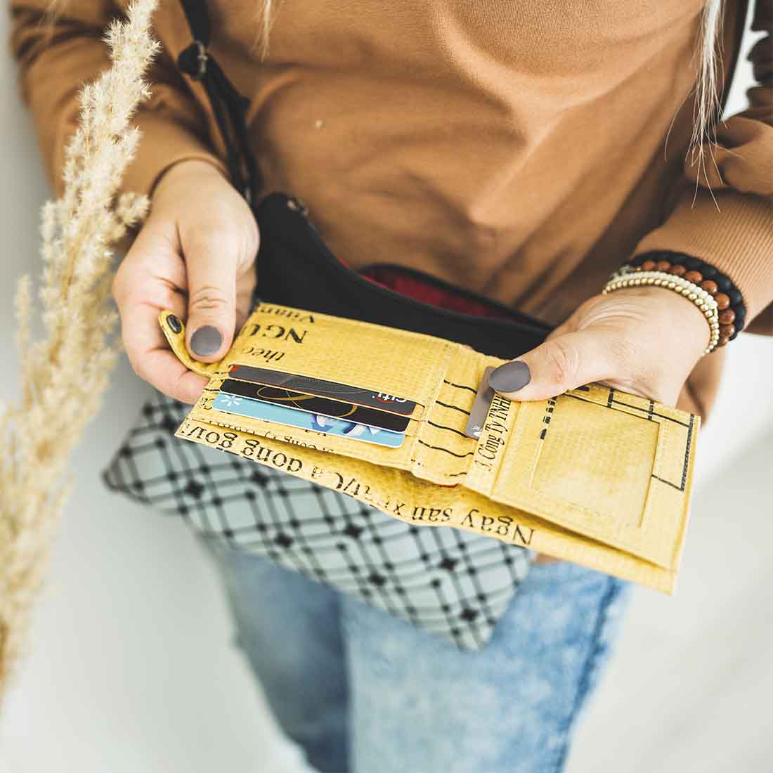 interior of yellow upcycled wallet