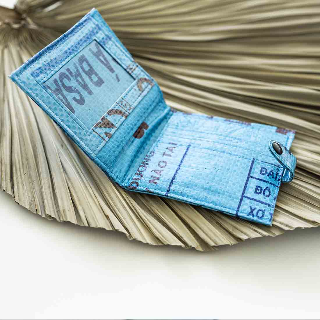 recycled feed bag blue wallet