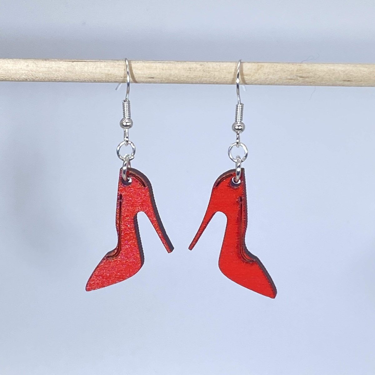 Red High Heels Wooden Dangle Earrings - - Cate&