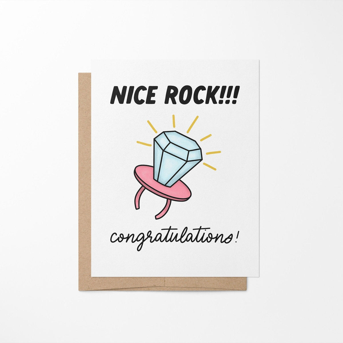 Ring pop engagement card detail — ring pop illustration and script lettering close up by indie artist MangoIllustrated