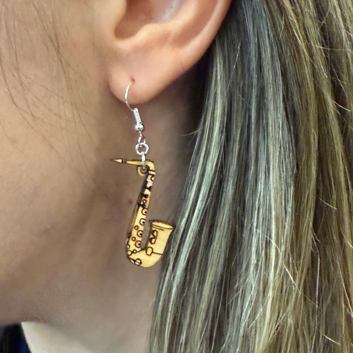 Saxophone Wooden Dangle Earrings - Cate&