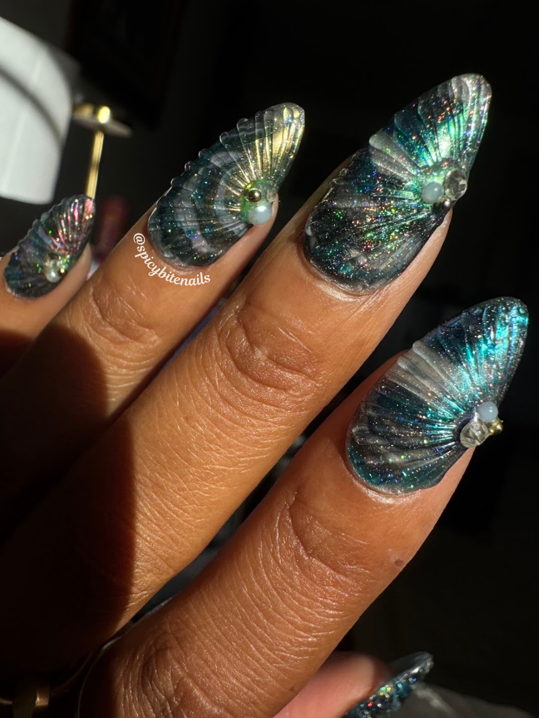 Moonshell - Iridescent Rainbow Holographic Chrome Abalone Shell Mermaid Press-On Nail Extensions 10pcs
